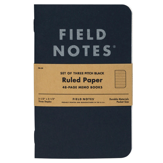 Field Notes Pitch Black Memo Book Ruled - 3-Pack