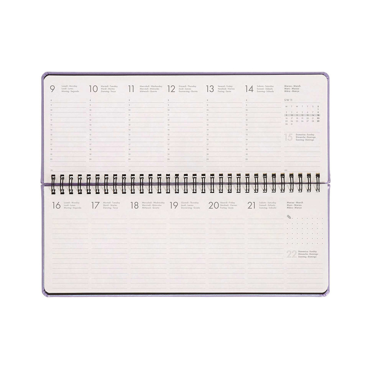 Legami Agenda 2026 Desk Planner - Mystic Lilac - Voorbeeld pagina van de weekindeling