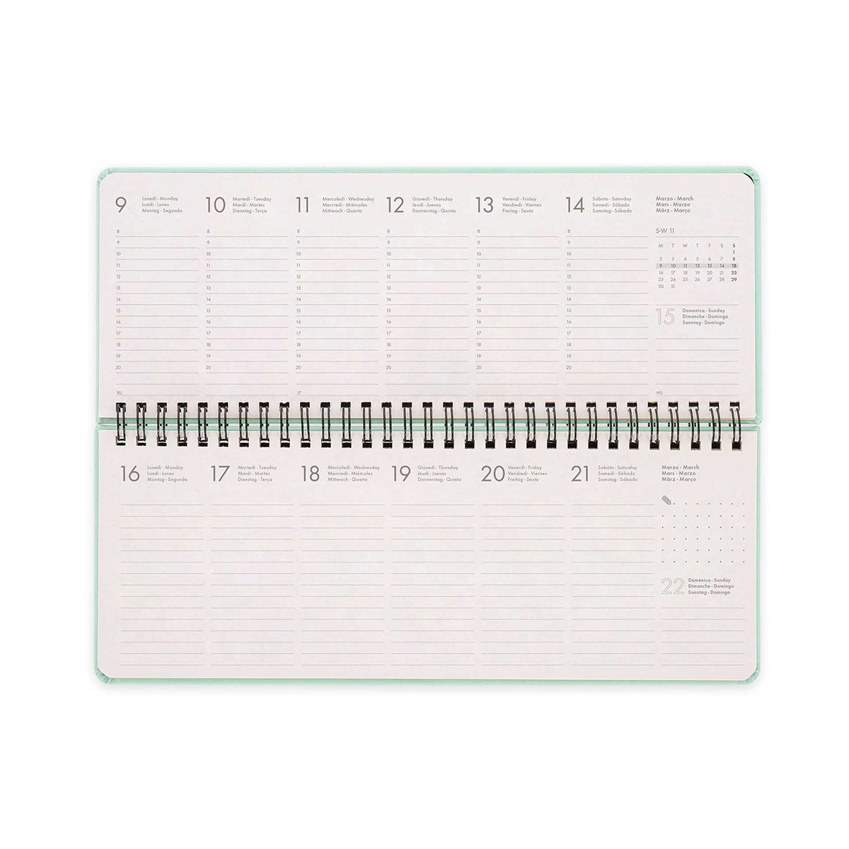 Legami Agenda 2026 Desk Planner - Pastel Mint - Voorbeeld van de week & dagindeling