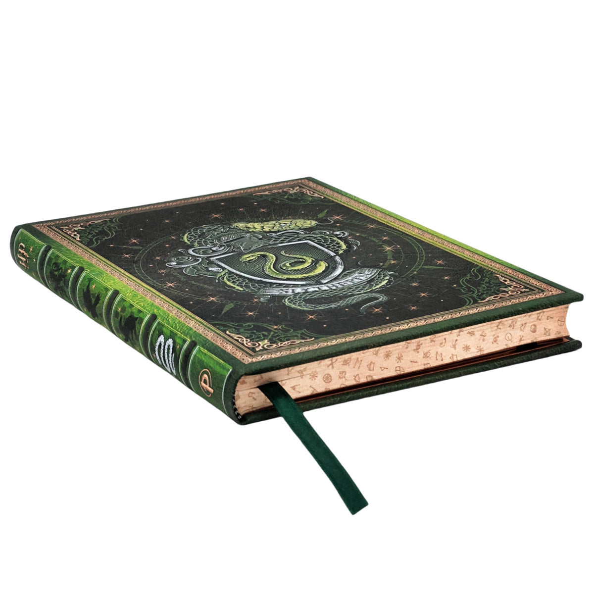 Paperblanks Slytherin Midi - Zijkant op een witte achtergrond