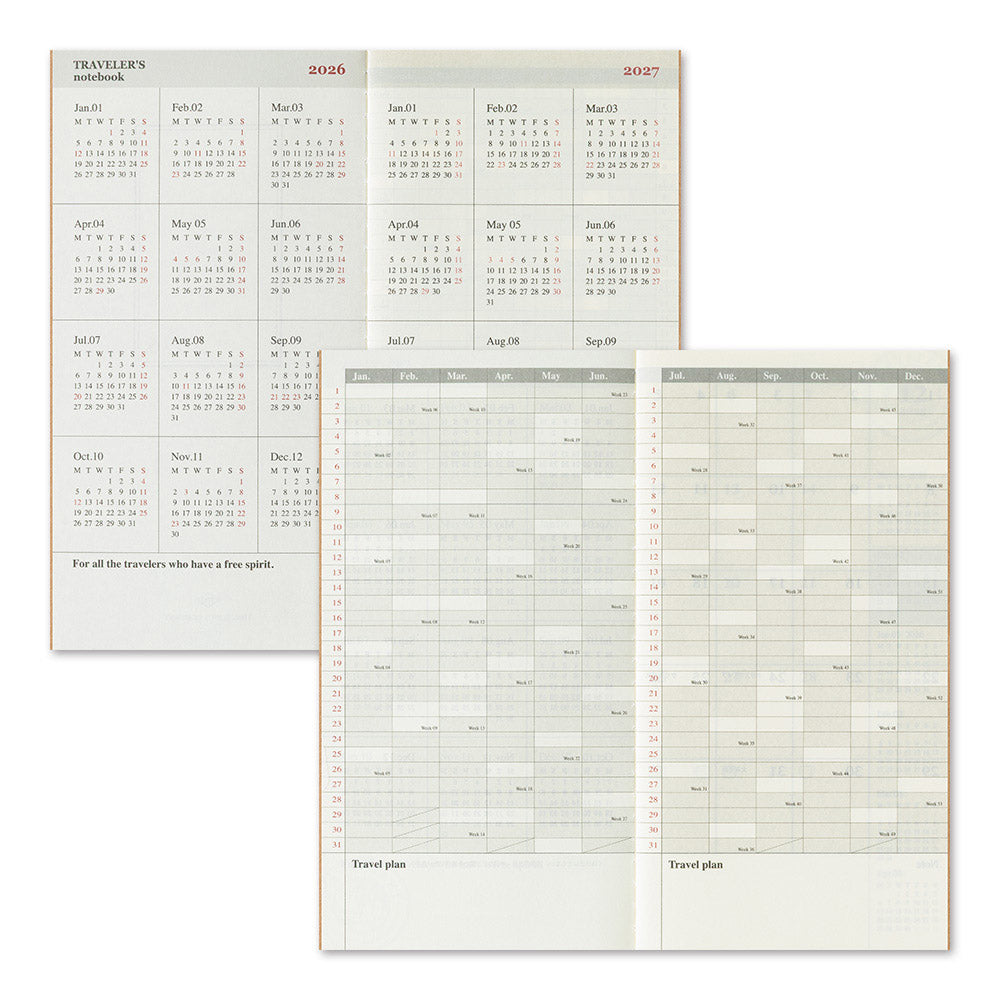 TRAVELER'S Refill Regular Diary 2026 - Monthly - Maandoverzicht