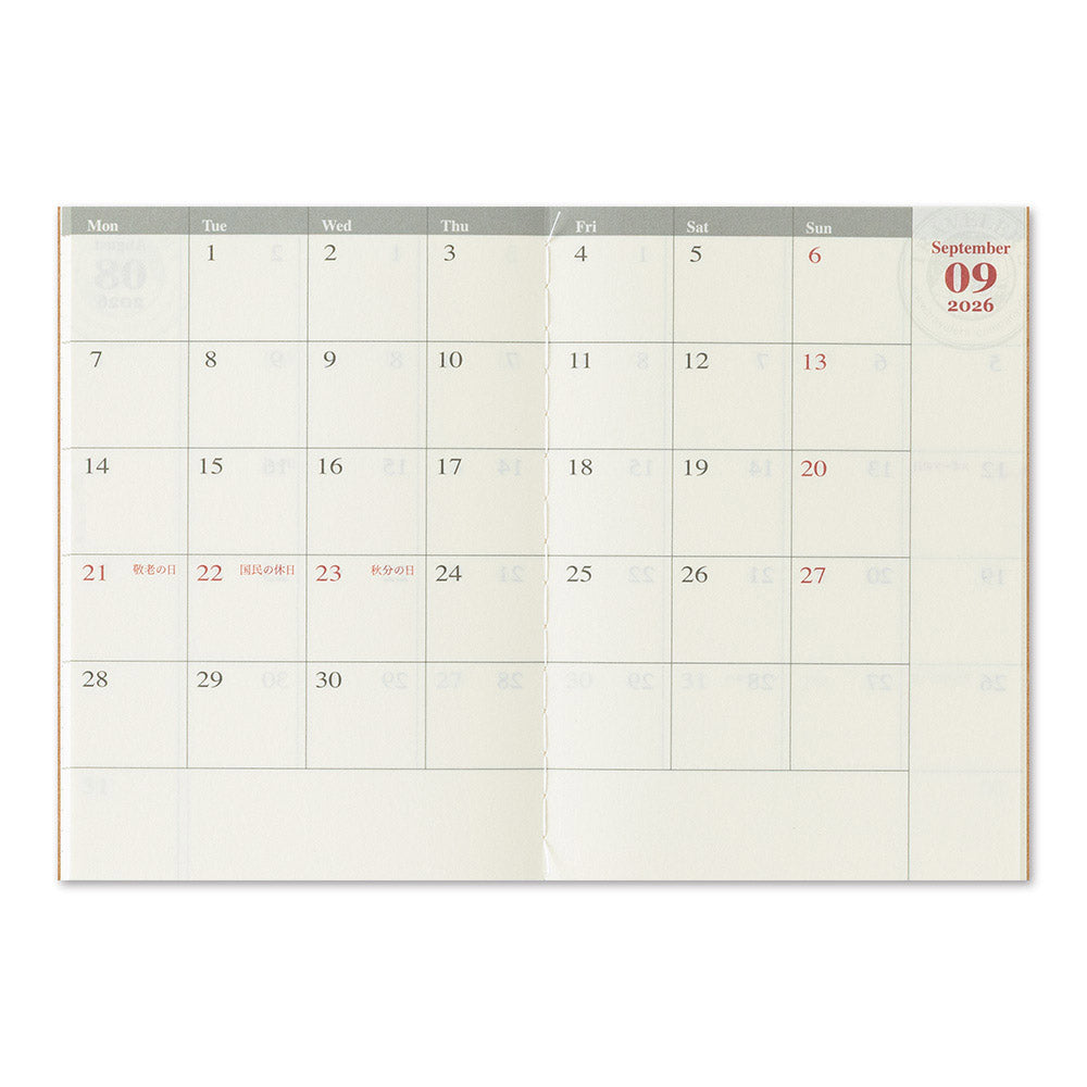 TRAVELER'S Refill Passport Diary 2026 - Weekly - Voorbeeld van de Planning van de agenda