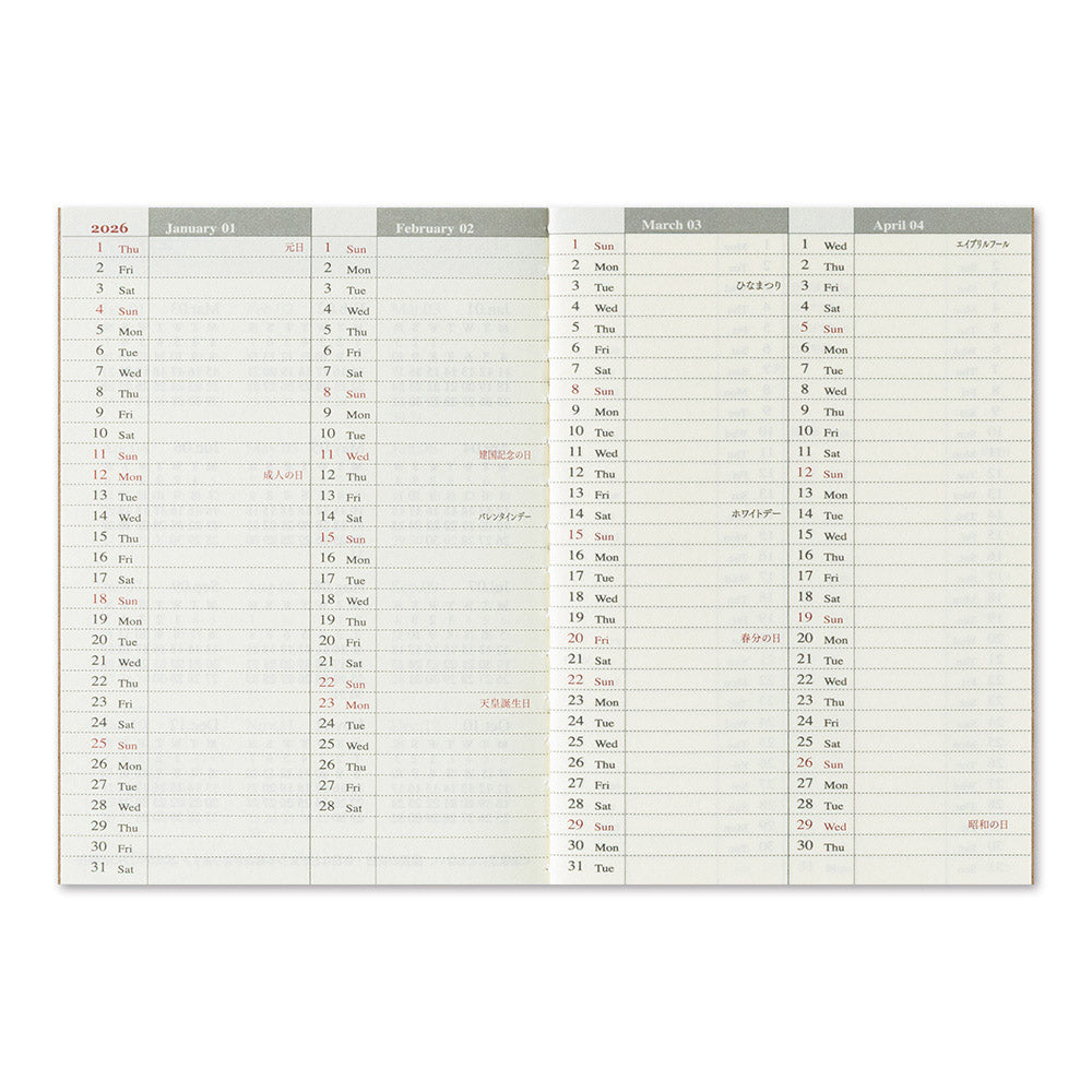TRAVELER'S Refill Passport Diary 2026 - Weekly - Maandoverzicht