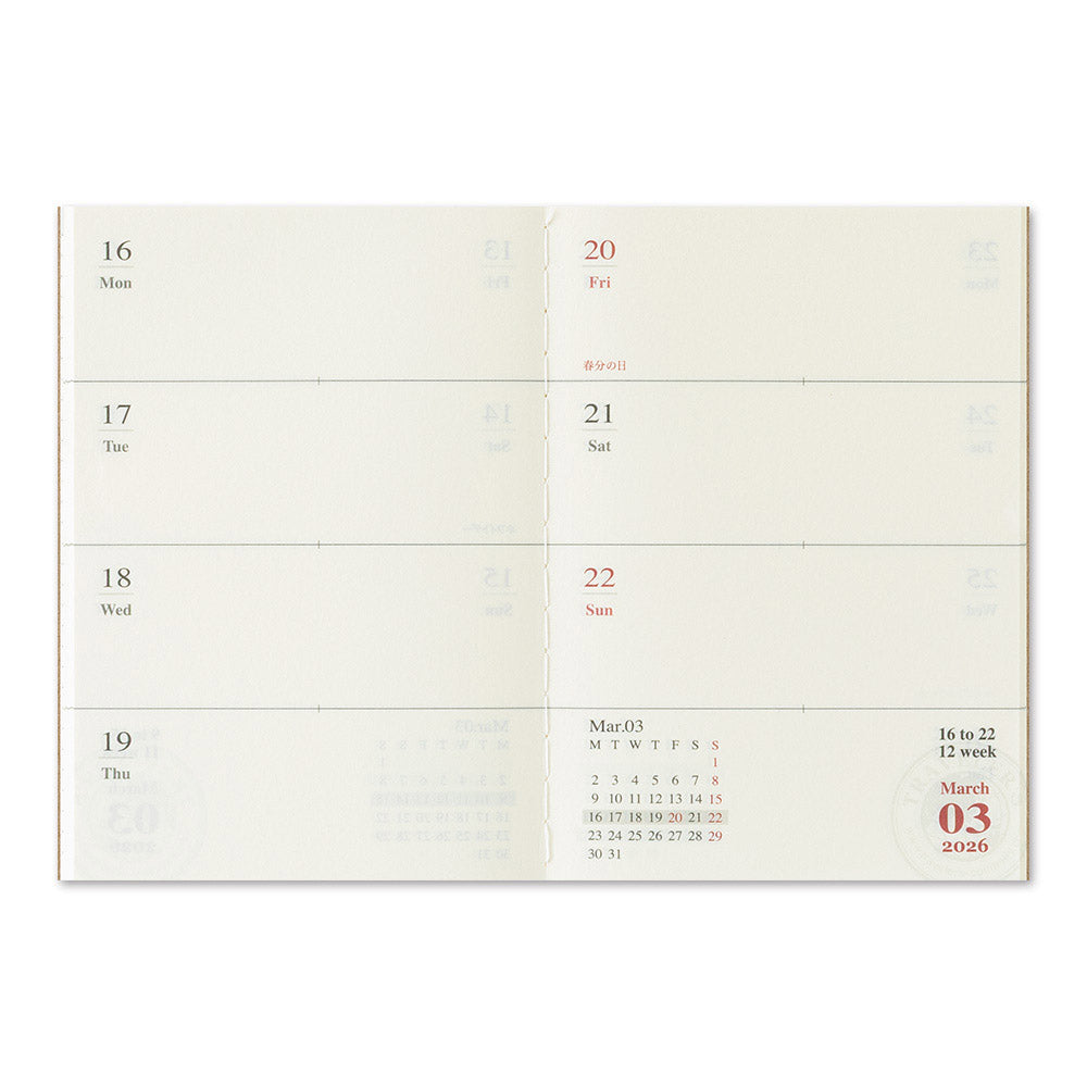 TRAVELER'S Refill Passport Diary 2026 - Weekly - Week Overzicht