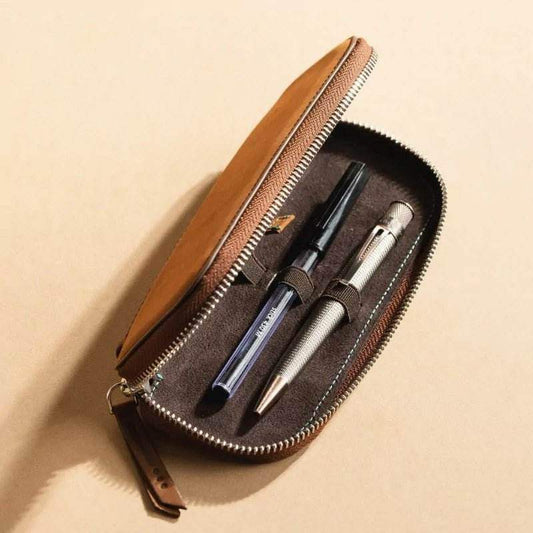 Endless Companion Leather 2-Pen Pouch - Brown - 24Papershop