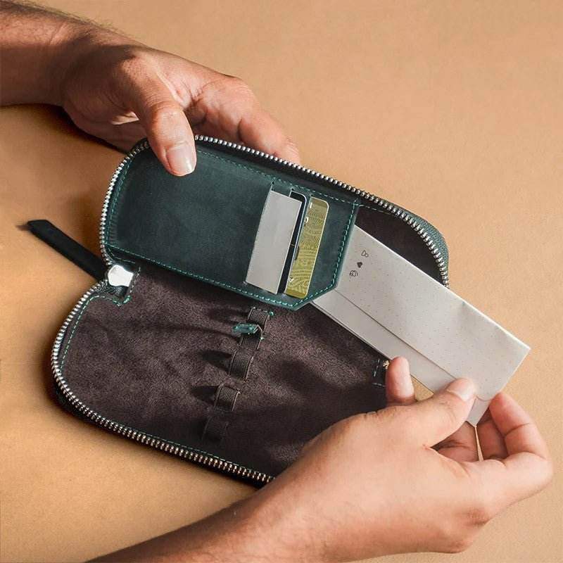 Endless Companion Leather 3-Pen Pouch - Blue - 24Papershop
