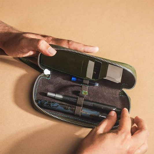 Endless Companion Leather 3-Pen Pouch - Green - 24Papershop