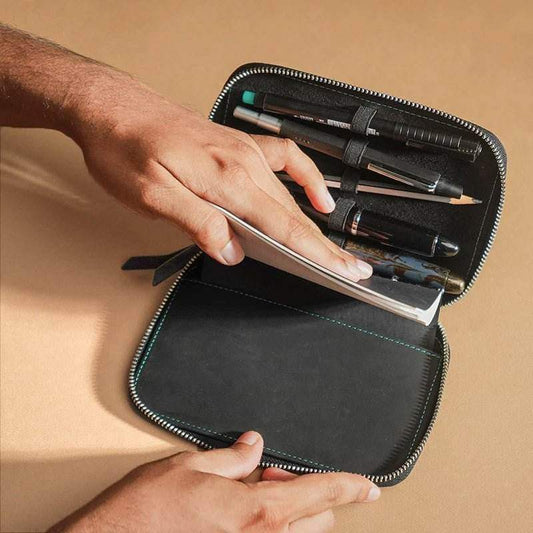 Endless Companion Leather 5-Pen Pouch - Black - 24Papershop