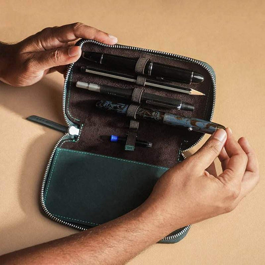 Endless Companion Leather 5-Pen Pouch - Blue - 24Papershop