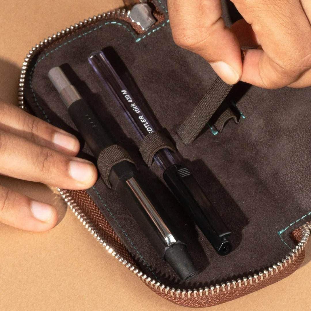 Endless Companion Leather 5-Pen Pouch - Brown - 24Papershop