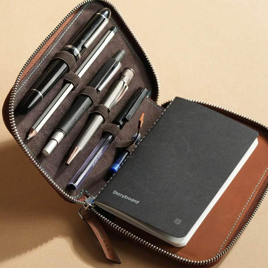 Endless Companion Leather 5-Pen Pouch - Brown - 24Papershop