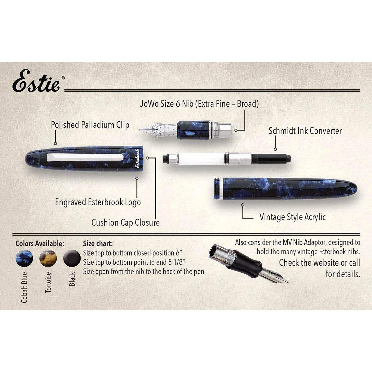 Esterbrook Fountain Pen Estie Oversize GT - Nouveau Blue - 24Papershop