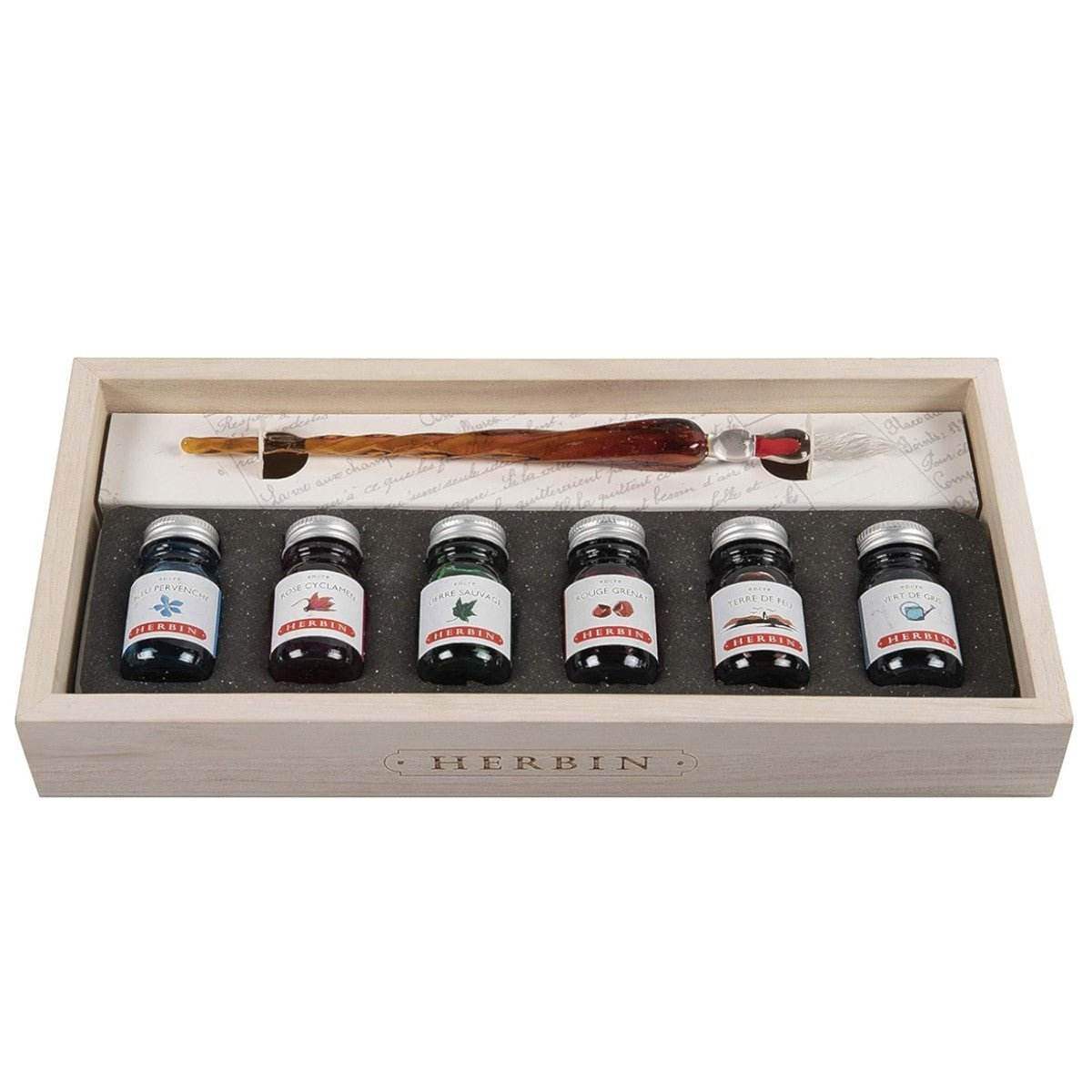J. Herbin Glazen Dip Pen Set - 6 Kleuren Inkt - 24Papershop