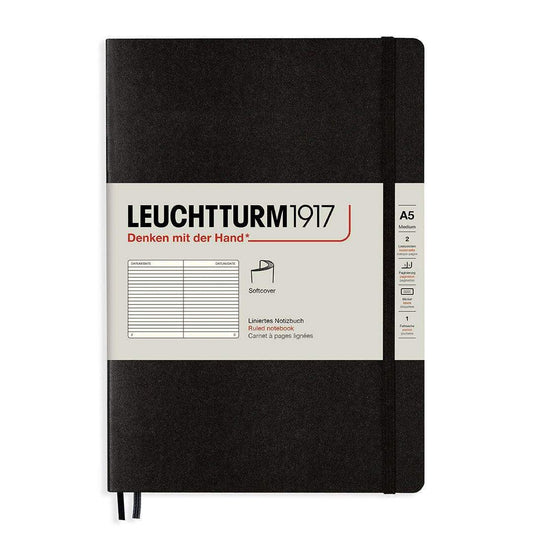 Leuchtturm1917 Medium A5 Notitieboek Soft Cover Black - Gelinieerd - 24Papershop