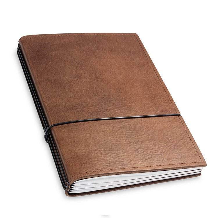 X17 Notebook A6 Leder Natur Kastanje - 3 katernen - 24Papershop