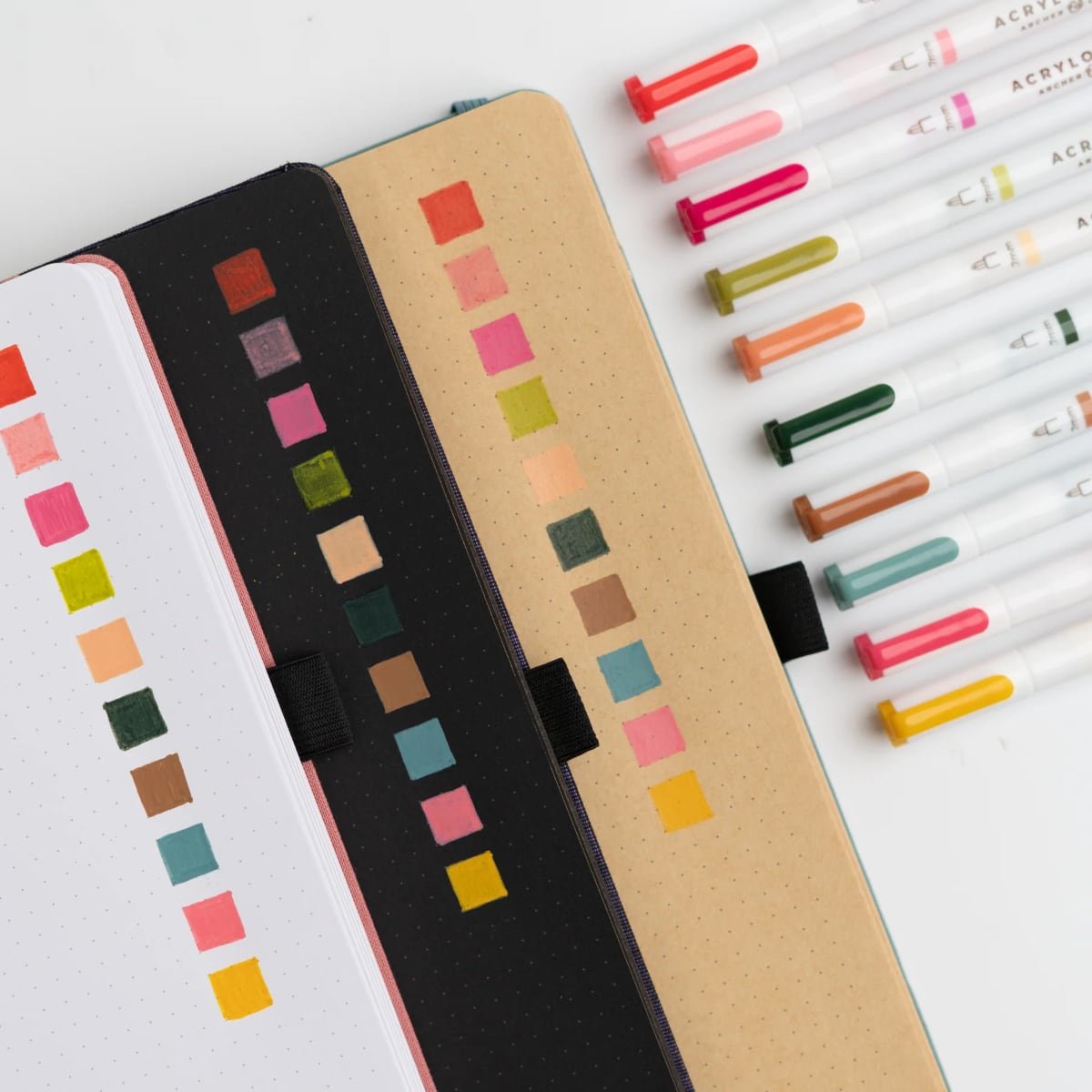 Archer & Olive Acrylographs Meadow & Vine - 07mm - Voorbeeld van de kleuren in een journal