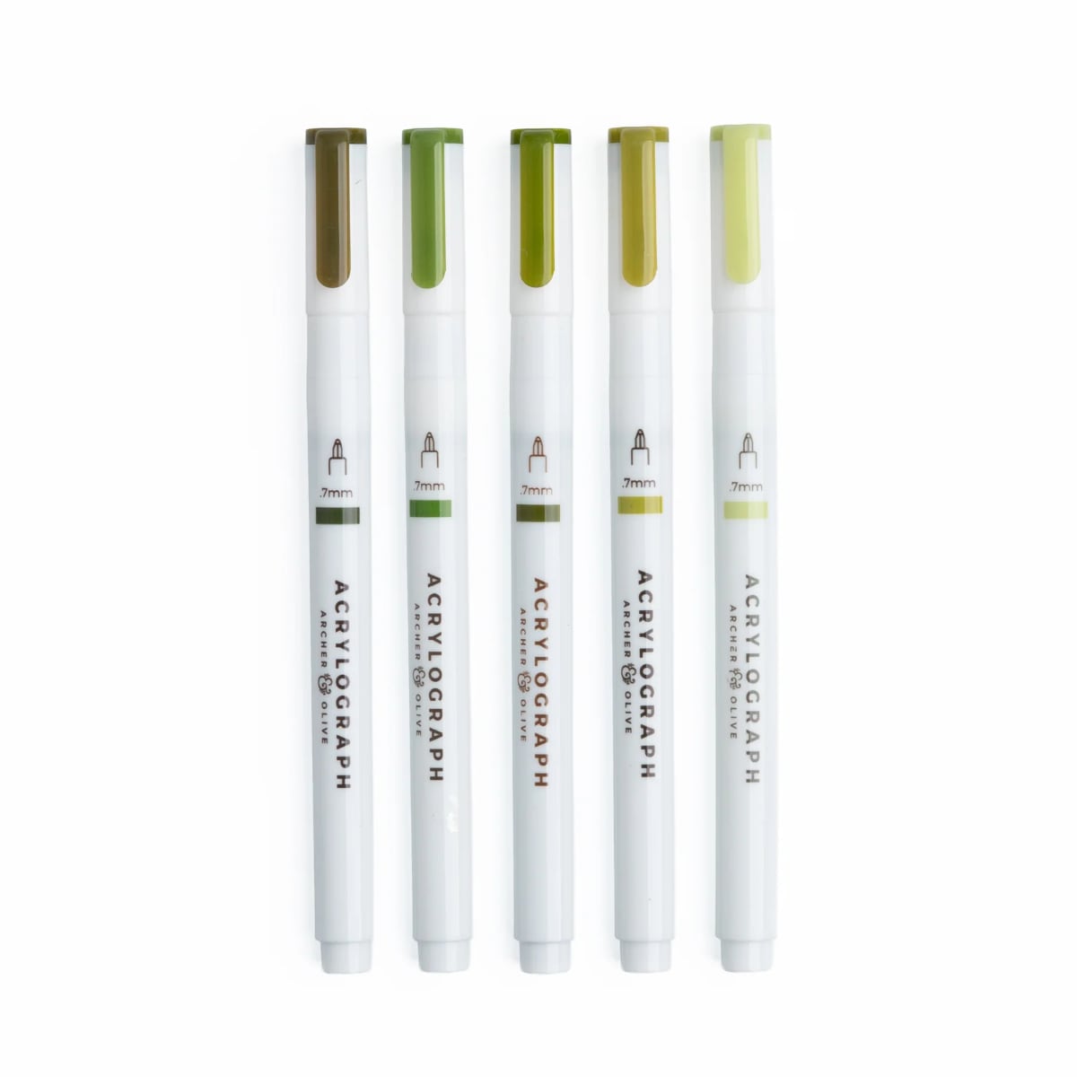 Archer & Olive Acrylographs Leaf Green Hues - 07mm - Overzicht van de 5 groentinten
