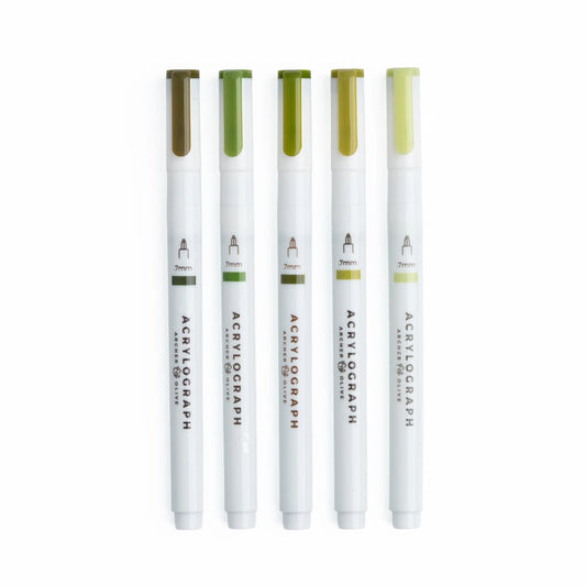 Archer & Olive Acrylographs Leaf Green Hues - 07mm - Overzicht van de 5 groentinten