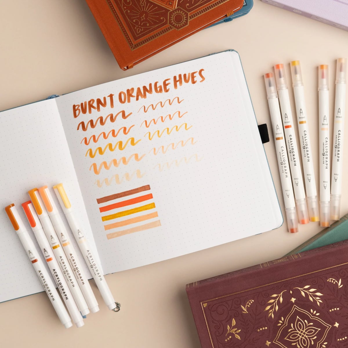 Archer & Olive Acrylographs & Calliograph Burnt Orange Hues - Overzicht van de kleuren