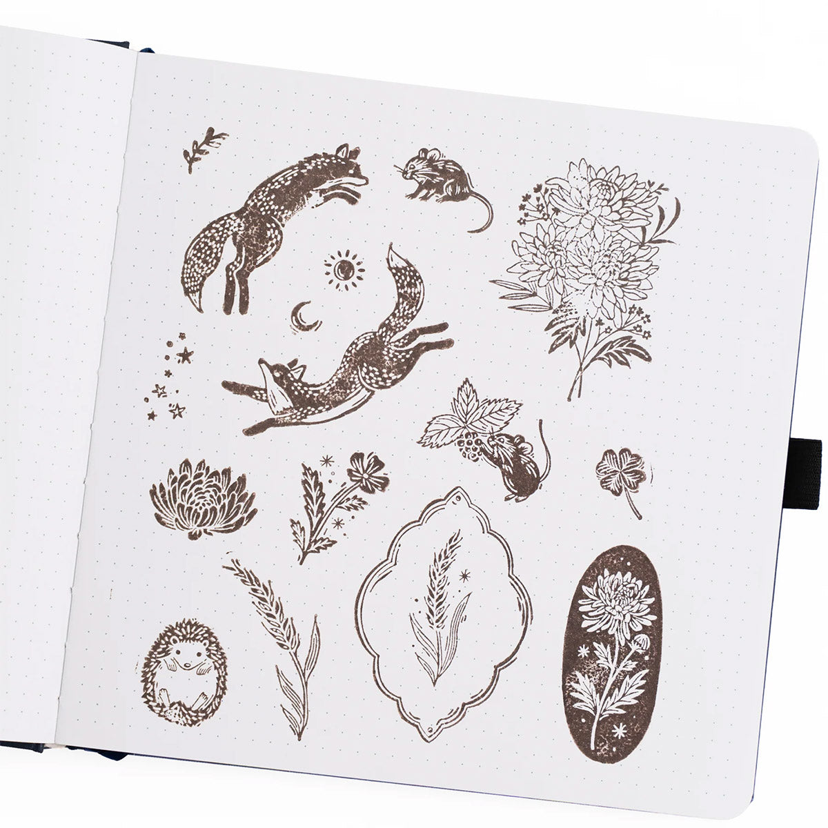 Archer & Olive Stamp Set - Forest Findings - Voorbeeld van de stempels in een bullet journal