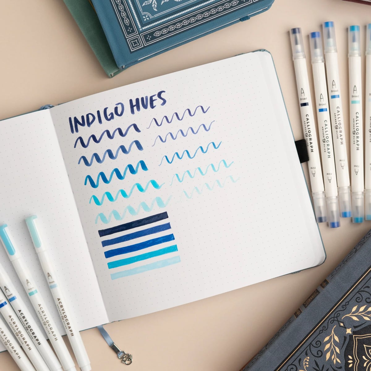Archer & Olive Acrylographs Indigo Hues - 07mm - Voorbeeld van de kleuren