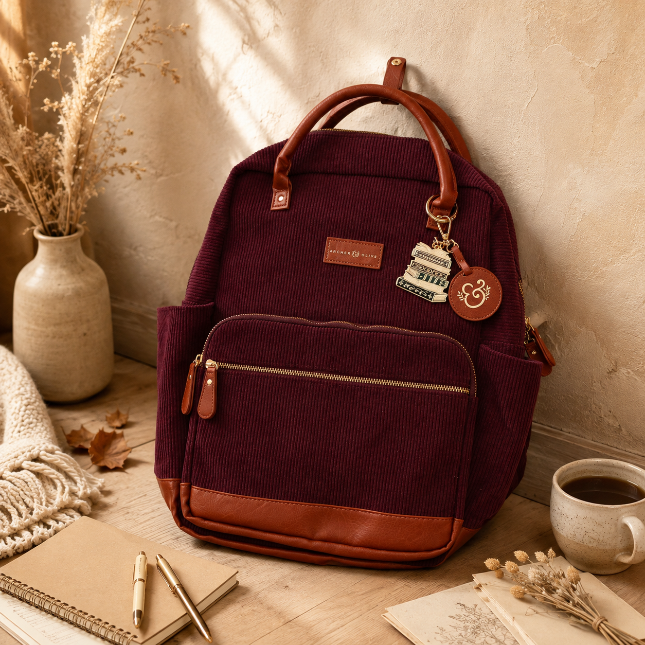 Archer & Olive Quiet Corners Backpack - Maroon