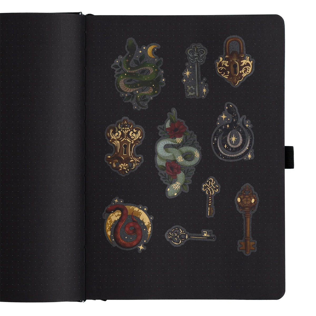 Archer & Olive Stickers - Coiled Key - in een zwarte bullet journal