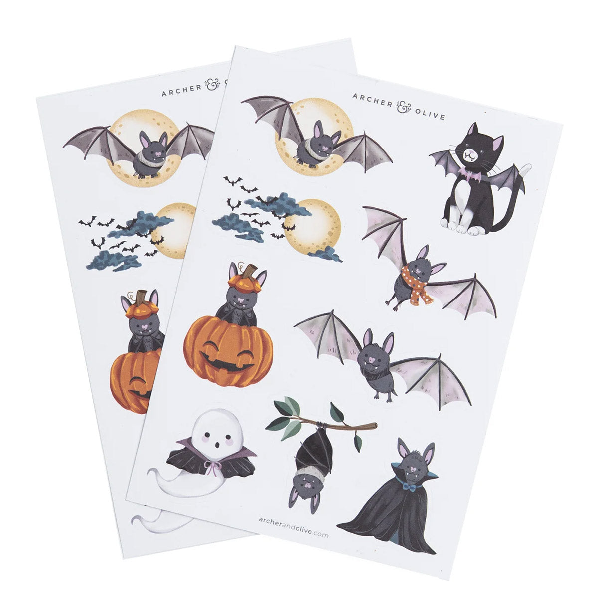 Archer & Olive Stickers - Cute Bat - Stickervellen op een witte achtergrond