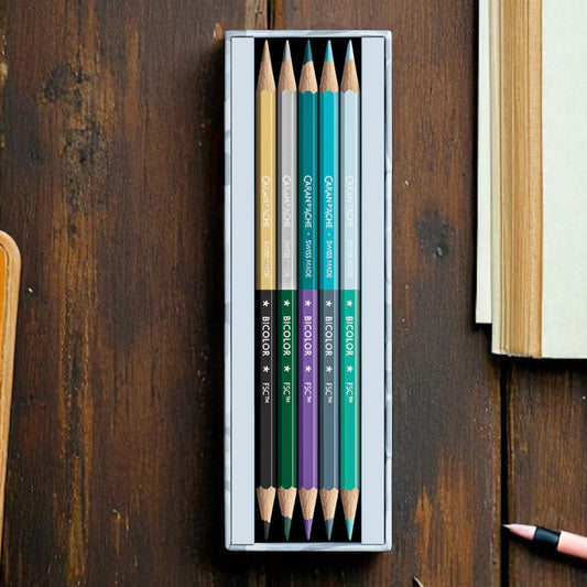 Caran d’Ache Bicolor Kleurpotloden Alpine Frost – set van 9 met penseel