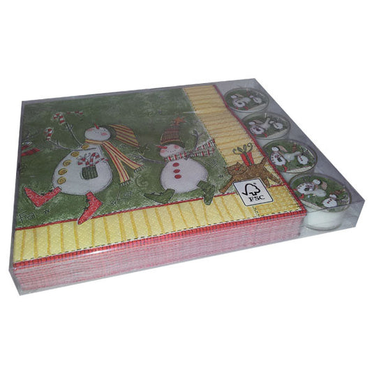 Daisy Kerstservetten en Waxinelichtjes - Lopende Sneeuwpoppen