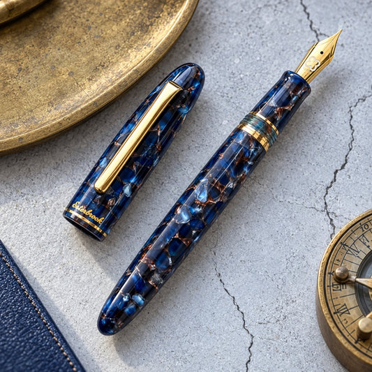 Esterbrook Estie Nouveau Blue GT Fountain Pen - Vulpen op Tafel met Dop Ernaast