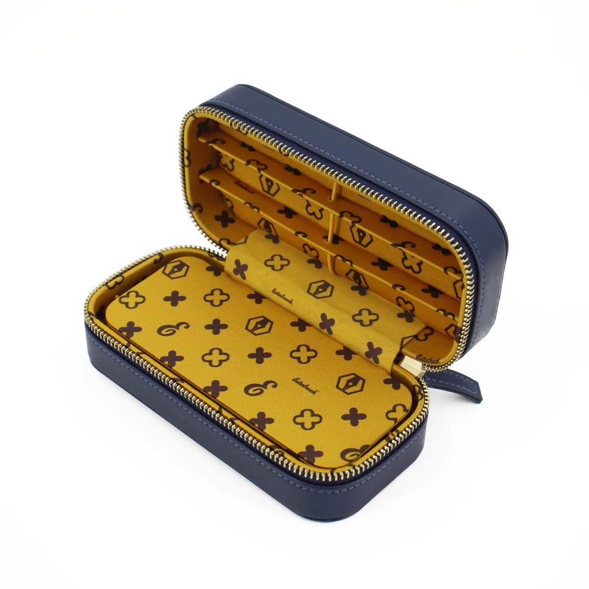 Esterbrook Six Pen Nook Dandelion Blue - Open etui op witte achtergrond