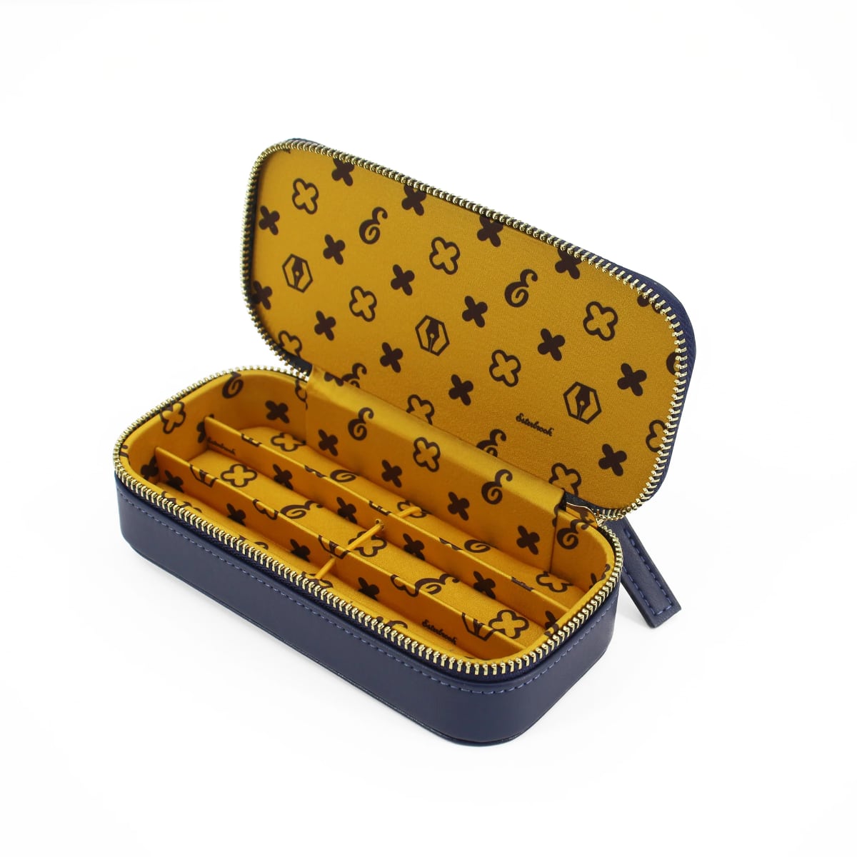Esterbrook Triple Pen Nook Dandelion Blue - Open etui op een witte achtergrond