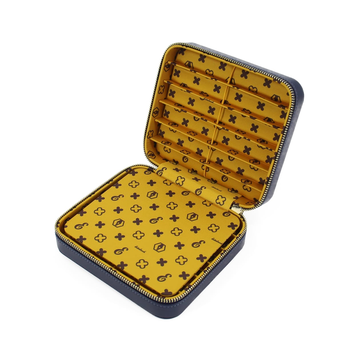 Esterbrook Twelve Pen Nook Dandelion Blue - Open etui op een witte achtergrond