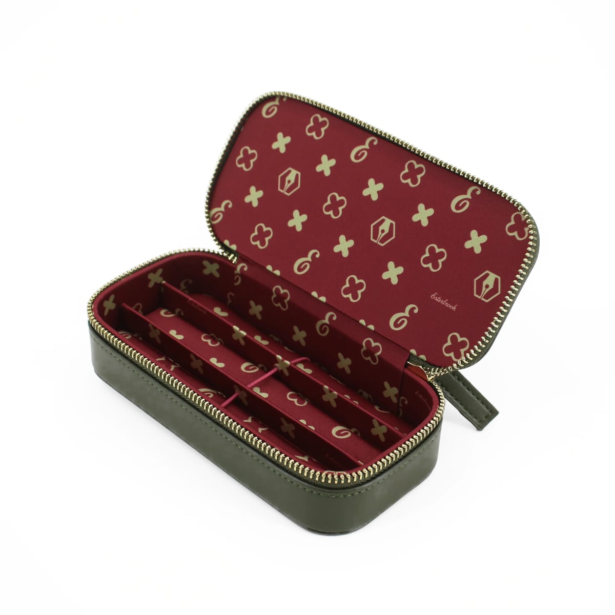 Esterbrook Triple Pen Nook Dandelion Moss Green - Open etui op een witte achtergrond