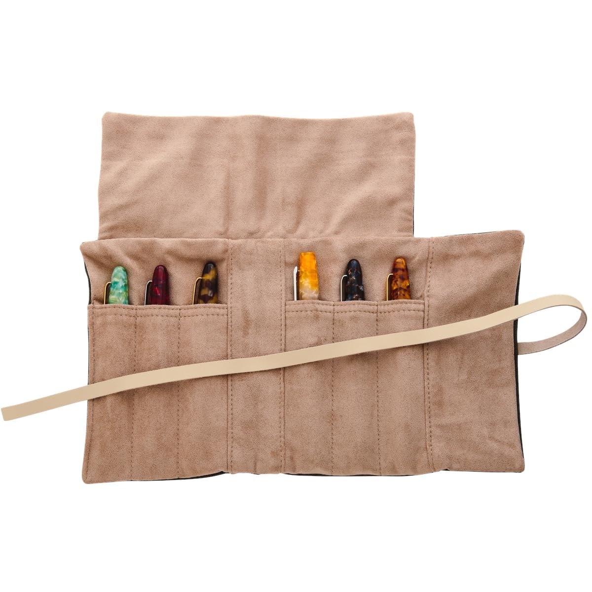 Esterbrook Pen Roll - Army Green - Etui open met 6 pennen