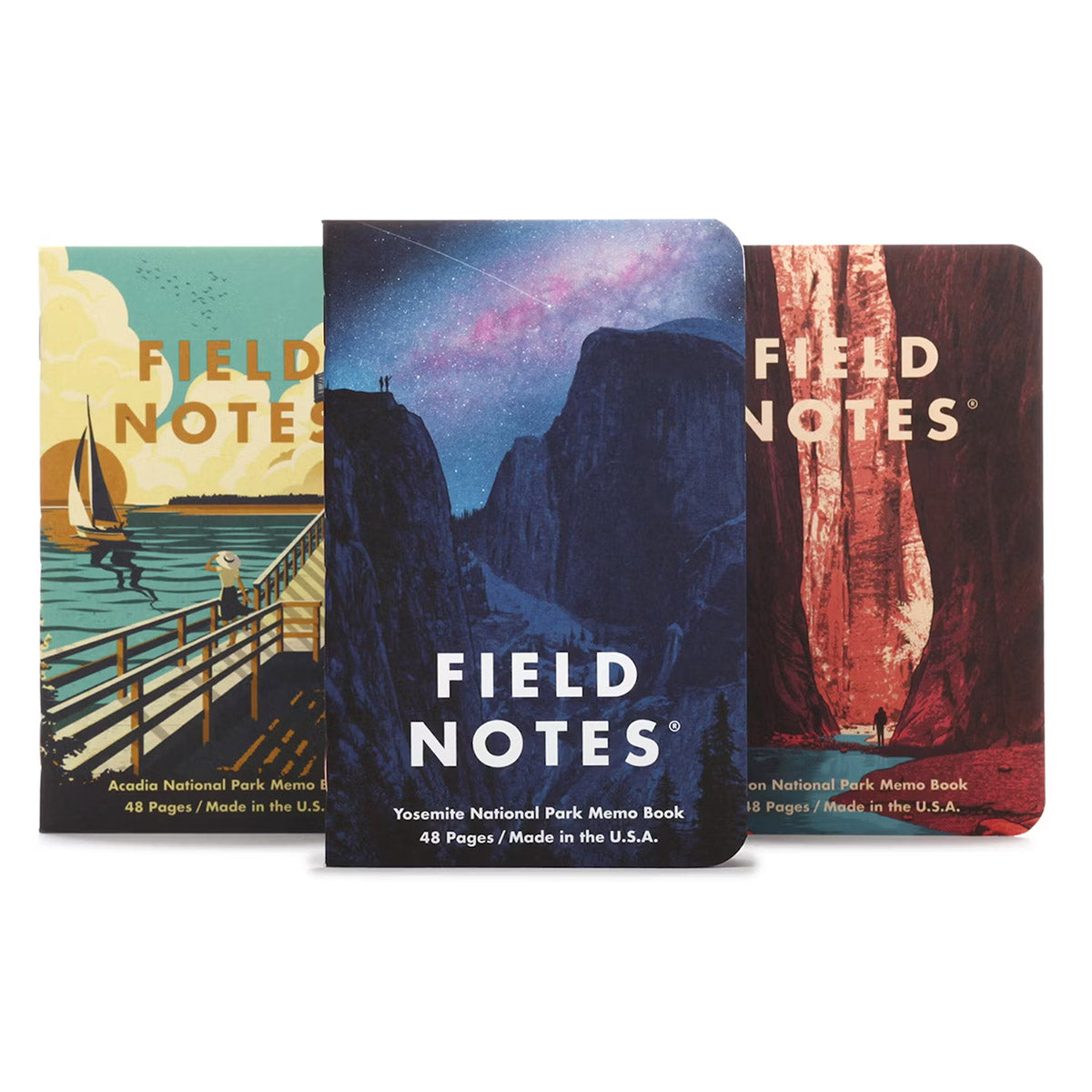 Field Notes National Parks Serie A notitieboekjes – Yosemite, Zion en Acadia illustraties
