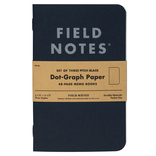 Field Notes Pitch Black Memo Book Dot Graph - 3-Pack