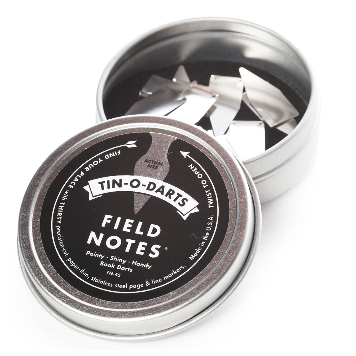 Field Notes Tin-O-Darts – set van 30 roestvrijstalen bladwijzers in compact blikje