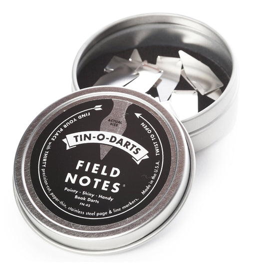 Field Notes Tin-O-Darts – set van 30 roestvrijstalen bladwijzers in compact blikje