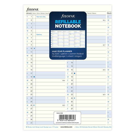 Filofax Hervulbaar Notitieboek A5 Jaarplanner 2026
