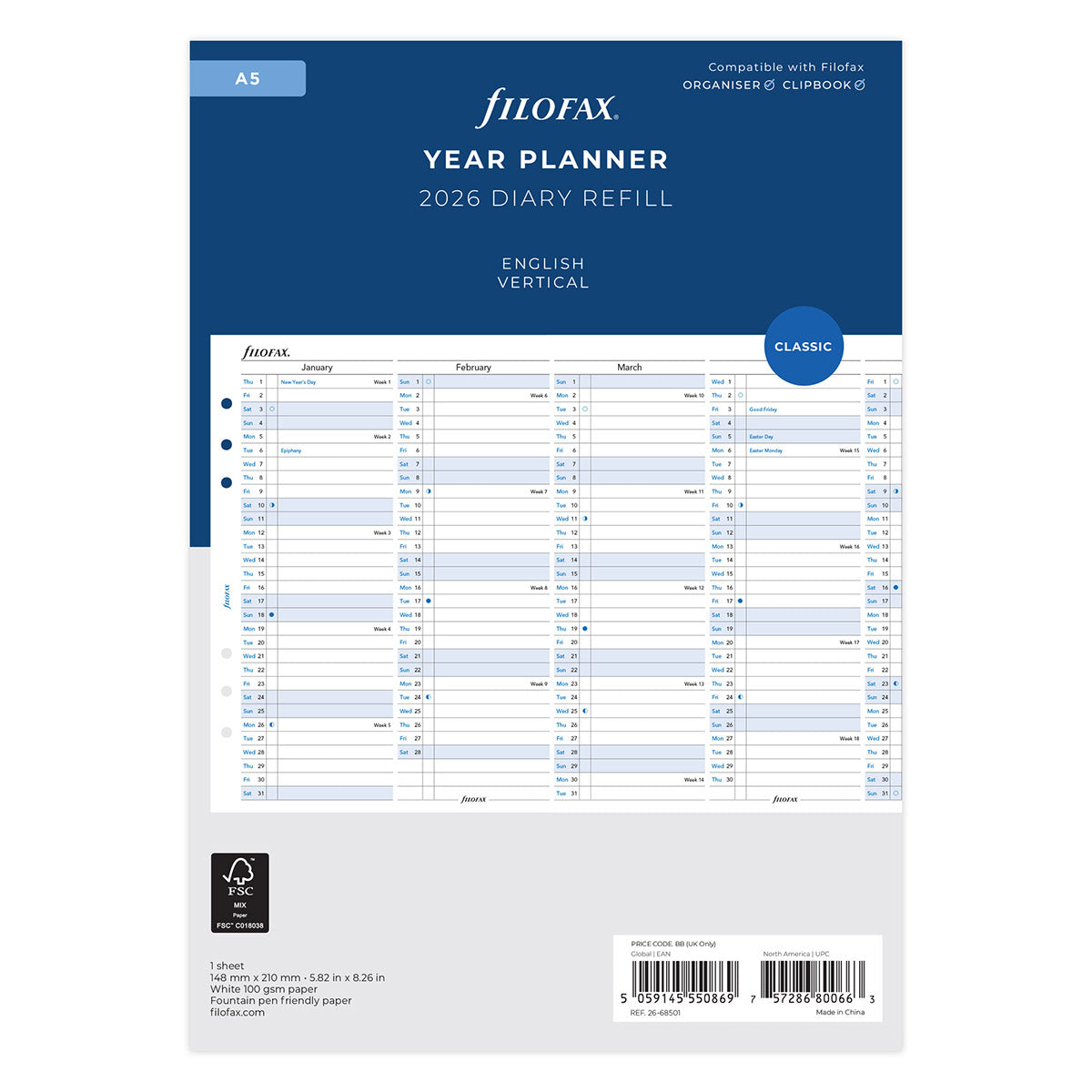 Filofax Clipbook & Organiser Jaarplanner 2026 A5 - Uitklapbaar