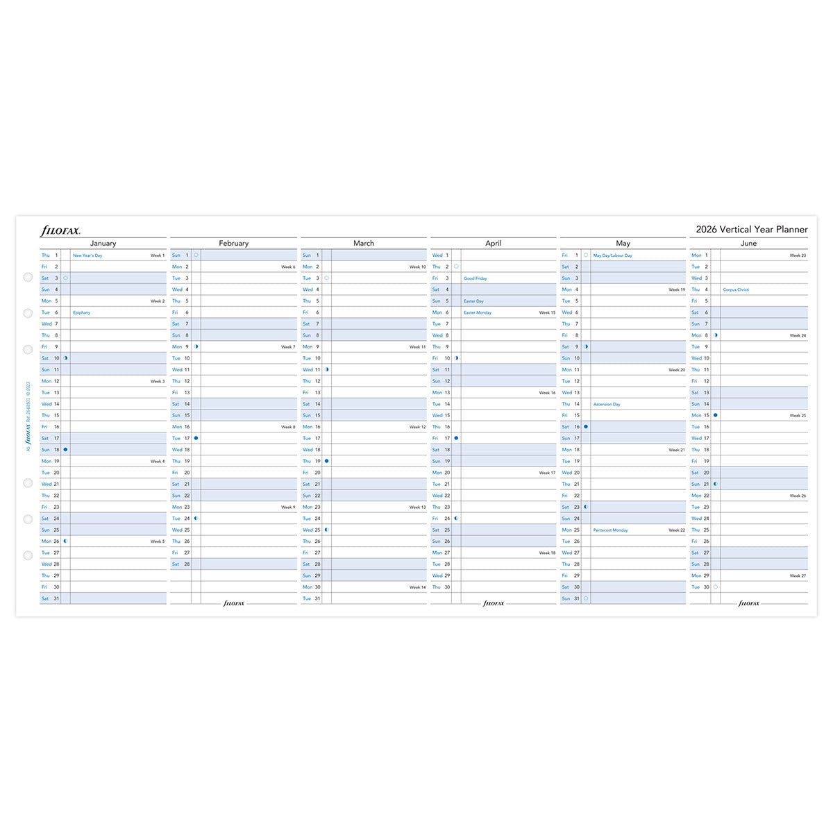 Filofax Clipbook & Organiser Jaarplanner 2026 A5 - Uitklapbaar - Volledig uitgeklapt