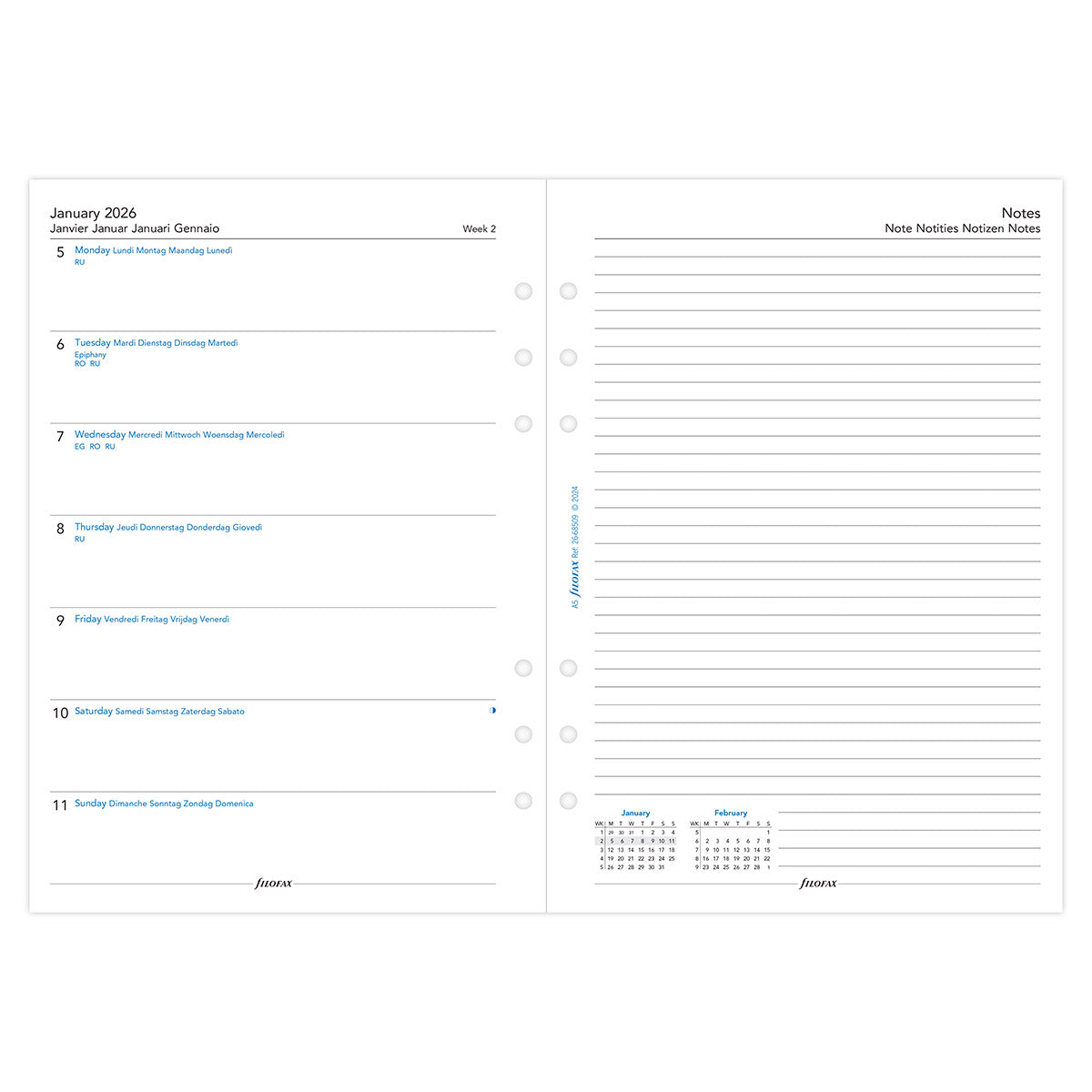 Filofax Clipbook & Organiser Agenda Navulling 2026 A5 - Verso