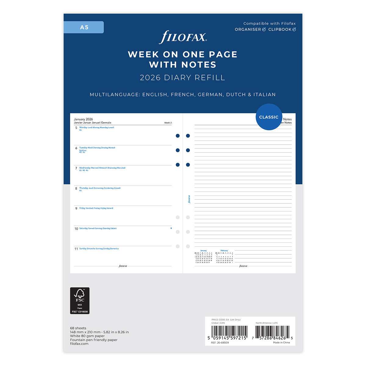 Filofax Clipbook & Organiser Agenda Navulling 2026 A5 - Verso
