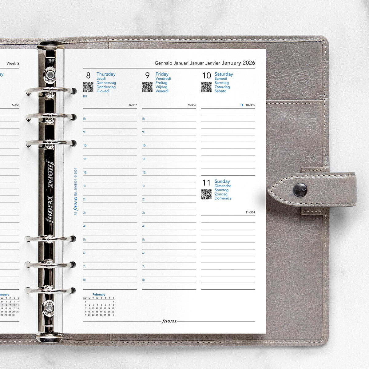Filofax Clipbook & Organiser Agenda Navulling 2026 - Week on Two Pages - detail van agenda pagina in organizer
