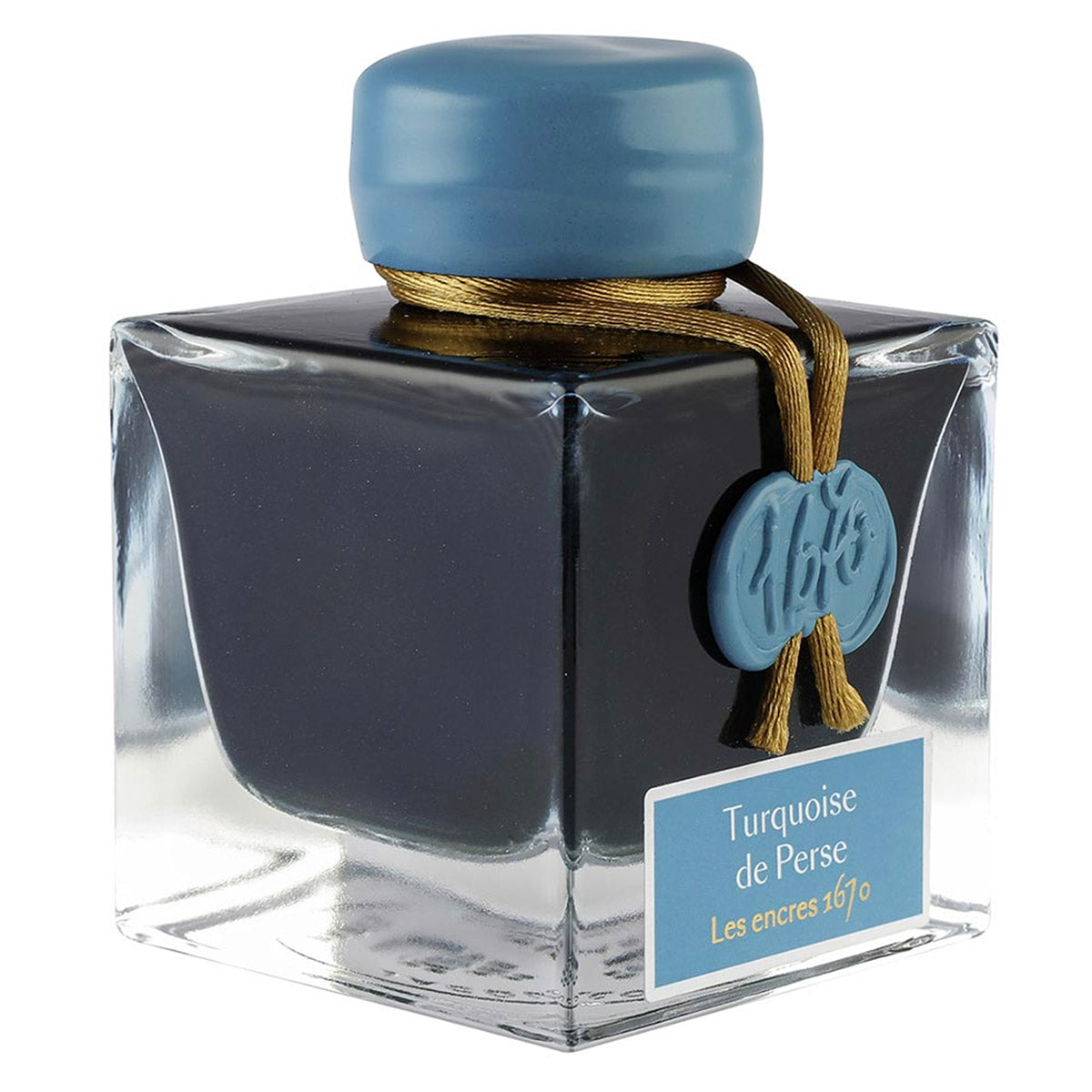 J. Herbin 1670 inktpot - Turquoise de Perse - inktpot van de zijkant op een witte achtergrond