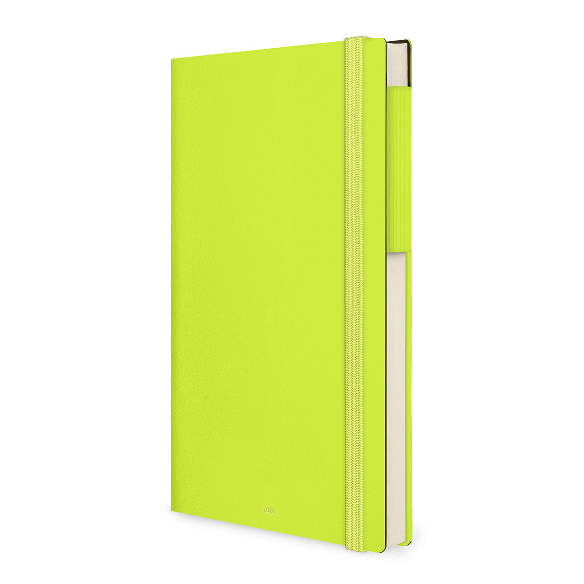 Legami Agenda 2026 Large - Chartreuse - Voorkant Schuin van de agenda op een witte achtergrond