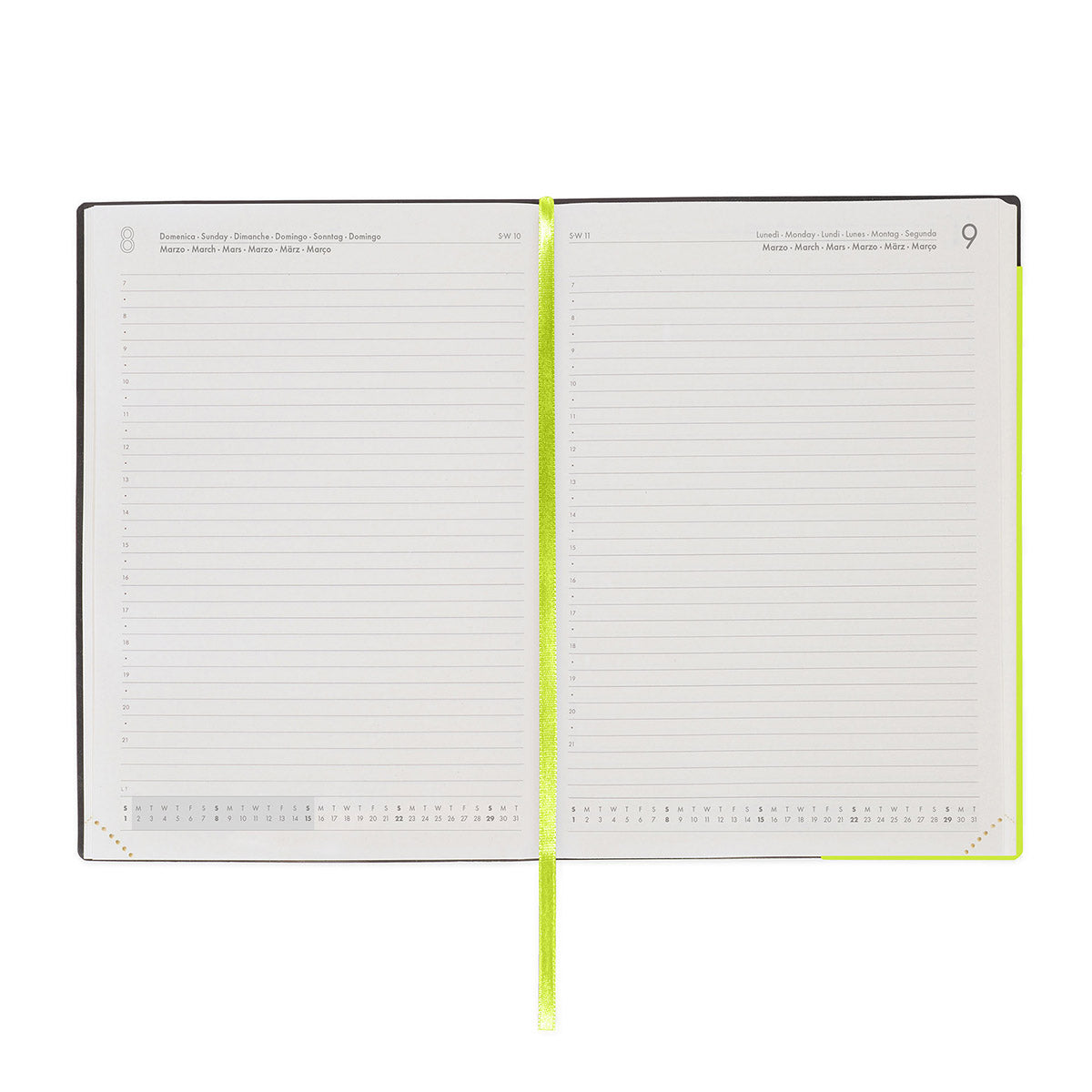 Legami Agenda 2026 Large - Chartreuse - Voorbeeld van de dagindeling van de agenda