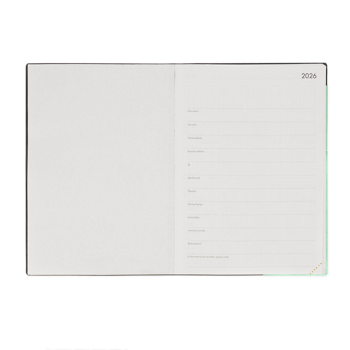 Legami Agenda 2026 Large - Pastel Mint - Agenda open op de 1e pagina
